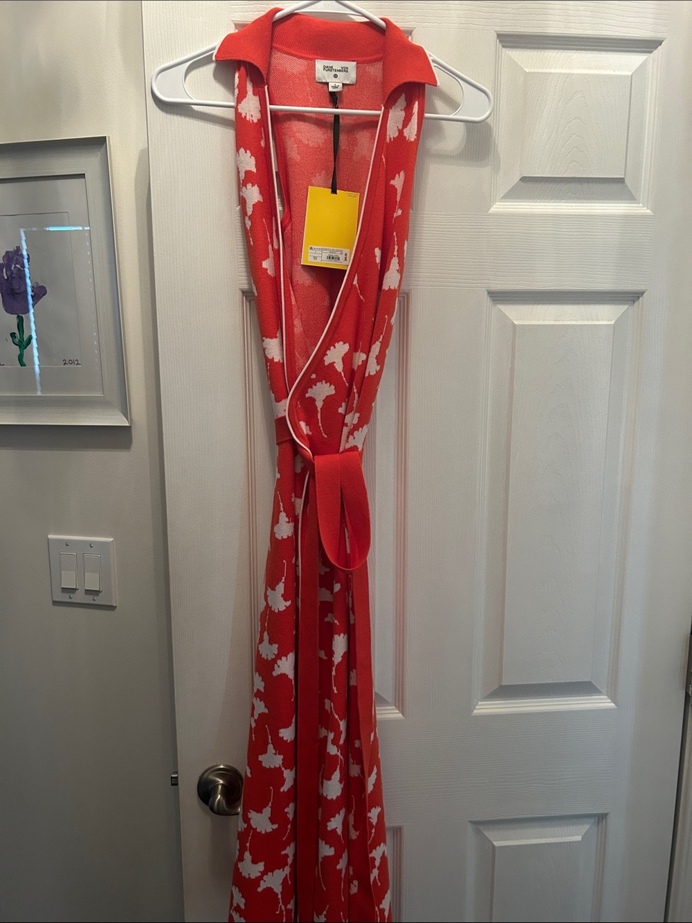 Diane Von Furstenberg Red and White Floral Sleeveless Wrap Maxi Dress